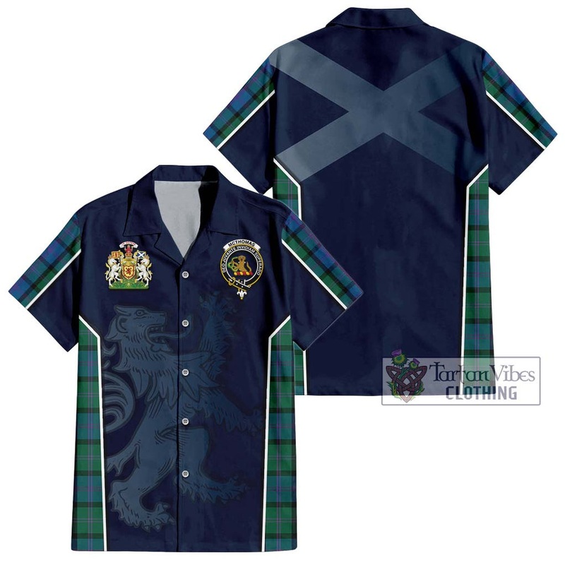 McThomas Tartan Short Sleeve Button Shirt with Family Crest and Lion Rampant Vibes Sport Style