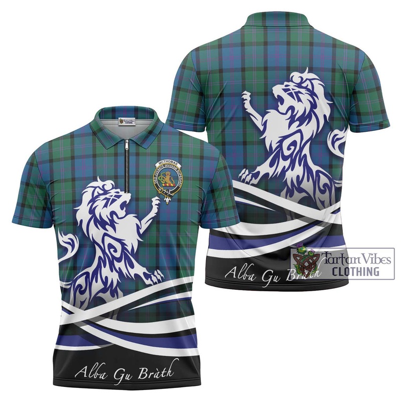 McThomas Tartan Zipper Polo Shirt with Alba Gu Brath Regal Lion Emblem