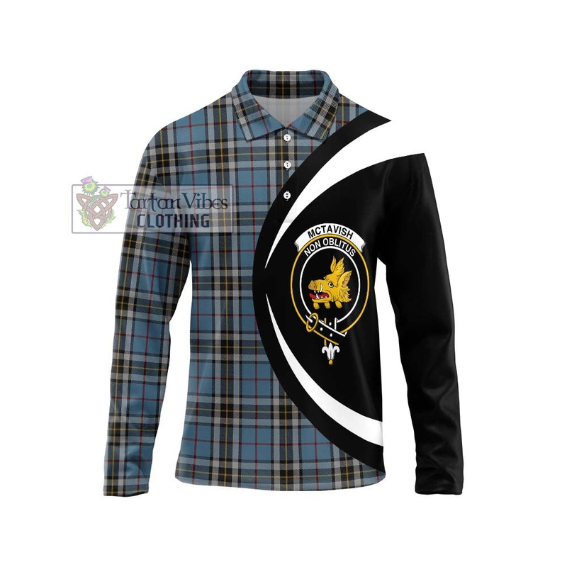 McTavish Dress Tartan Long Sleeve Polo Shirt with Family Crest Circle Style