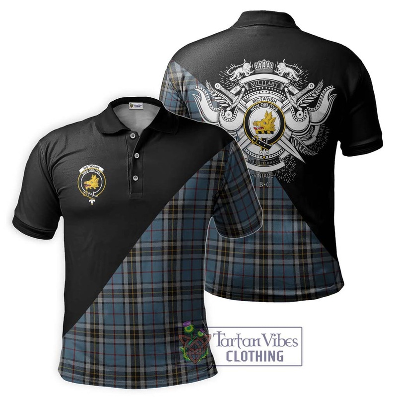 McTavish Dress Tartan Polo Shirt with Family Crest and Military Logo Style