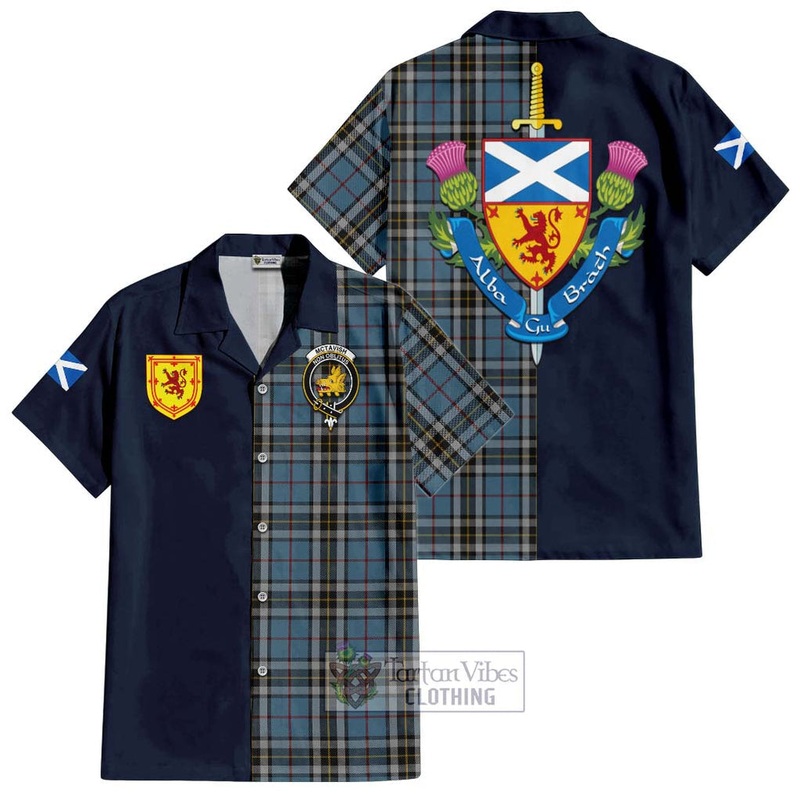 McTavish Dress Tartan Short Sleeve Button Shirt Alba with Scottish Lion Royal Arm Half Style