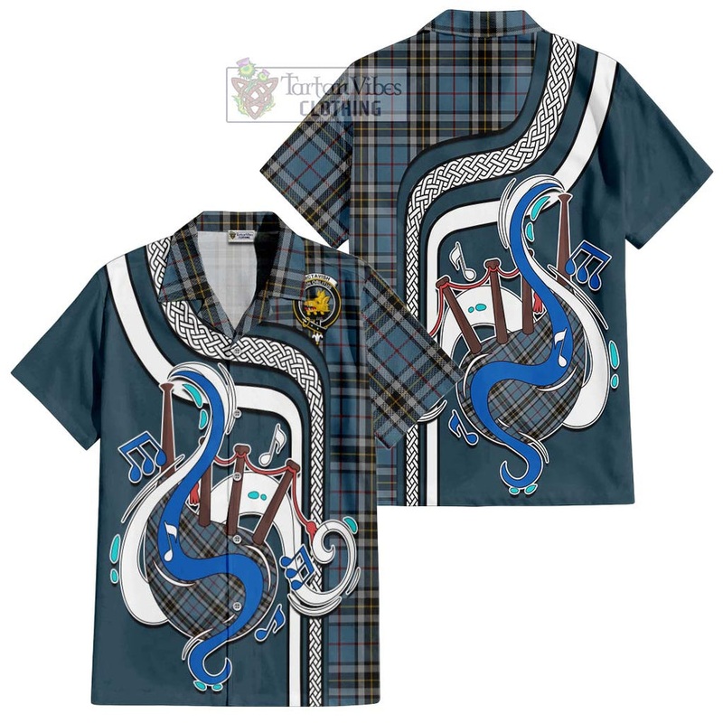 McTavish Dress Tartan Short Sleeve Button Shirt with Epic Bagpipe Style