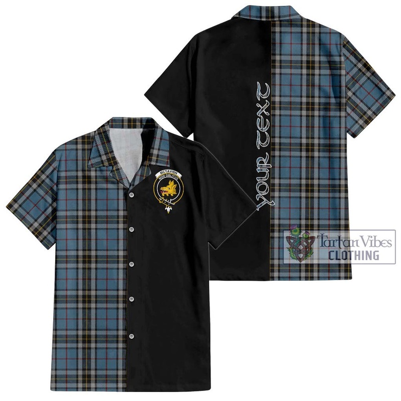 McTavish Dress Tartan Short Sleeve Button Shirt with Family Crest and Half Of Me Style