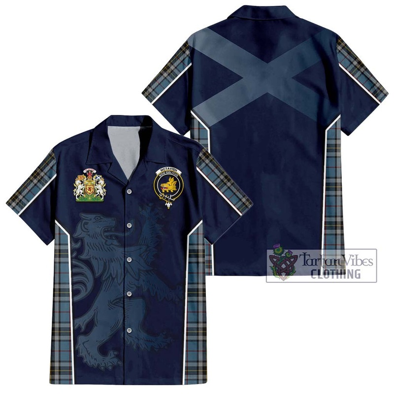 McTavish Dress Tartan Short Sleeve Button Shirt with Family Crest and Lion Rampant Vibes Sport Style