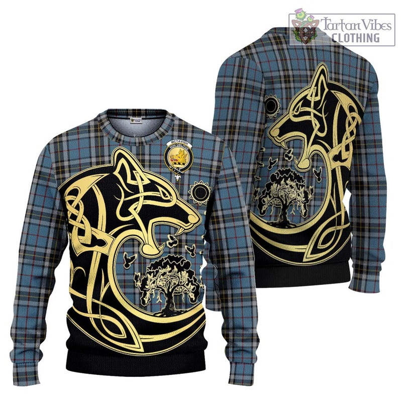 McTavish Dress Tartan Ugly Sweater with Family Crest Celtic Wolf Style