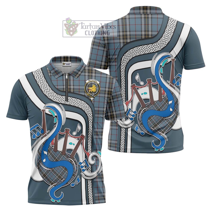 McTavish Dress Tartan Zipper Polo Shirt with Epic Bagpipe Style