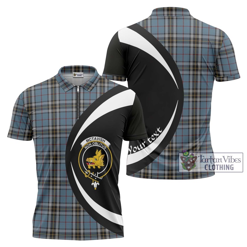 McTavish Dress Tartan Zipper Polo Shirt with Family Crest Circle Style