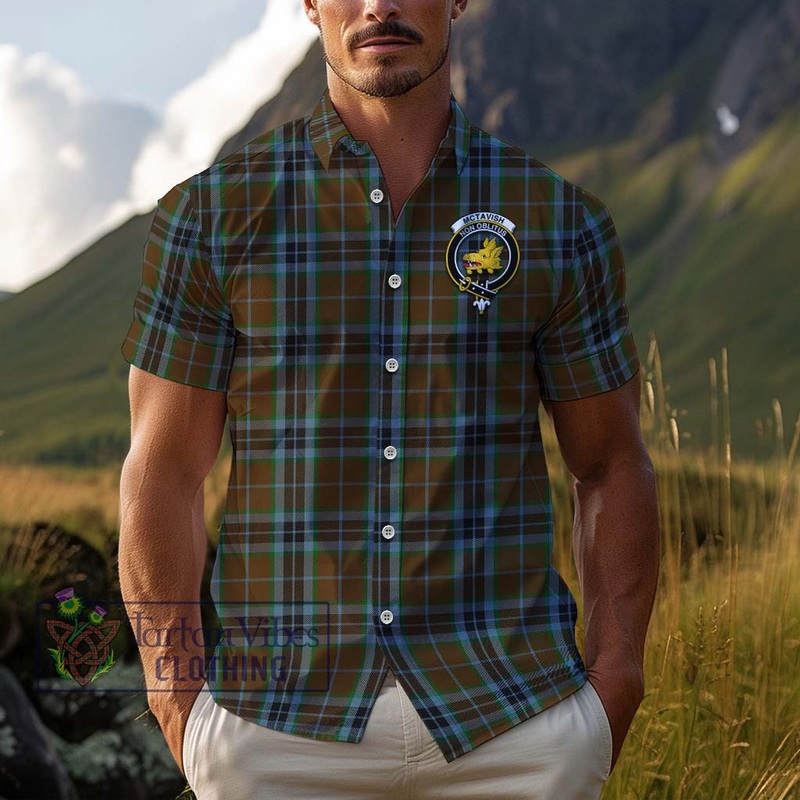 McTavish Hunting Tartan Cotton Hawaiian Shirt with Family Crest