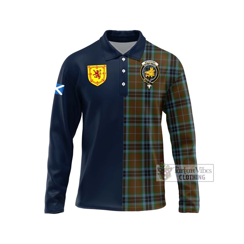 McTavish Hunting Tartan Long Sleeve Polo Shirt Alba with Scottish Lion Royal Arm Half Style