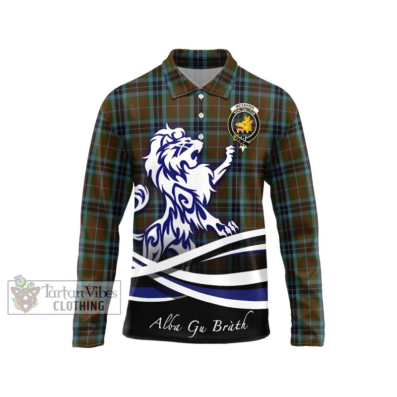 McTavish Hunting Tartan Long Sleeve Polo Shirt with Alba Gu Brath Regal Lion Emblem