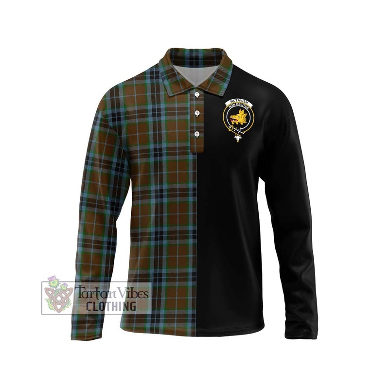 McTavish Hunting Tartan Long Sleeve Polo Shirt with Family Crest and Half Of Me Style