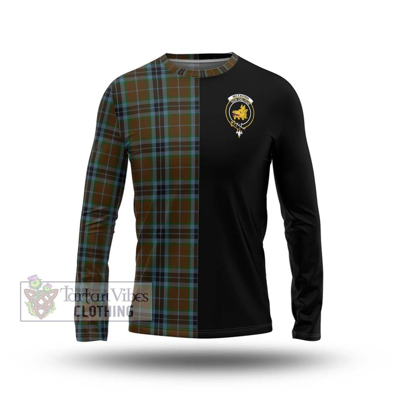 McTavish Hunting Tartan Long Sleeve T-Shirt with Family Crest and Half Of Me Style