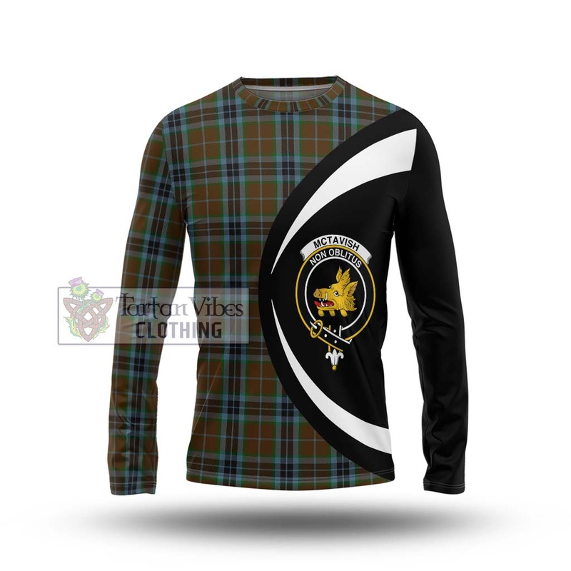 McTavish Hunting Tartan Long Sleeve T-Shirt with Family Crest Circle Style