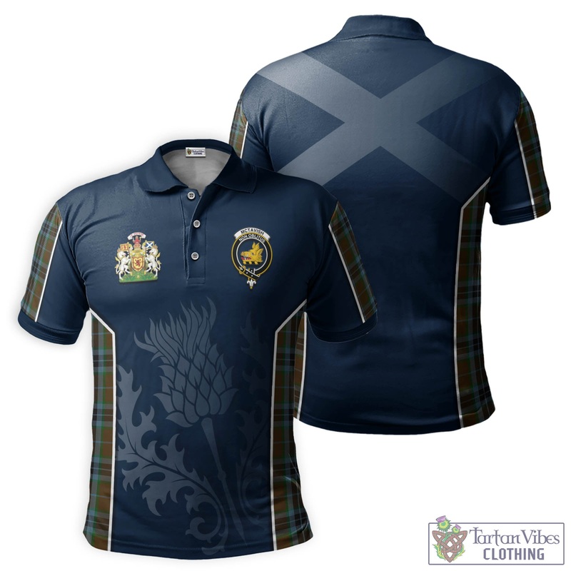 McTavish Hunting Tartan Men's Polo Shirt with Family Crest and Scottish Thistle Vibes Sport Style