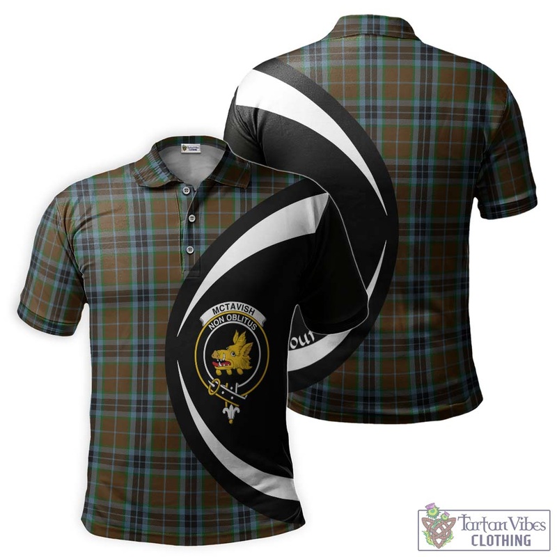 McTavish Hunting Tartan Men's Polo Shirt with Family Crest Circle Style