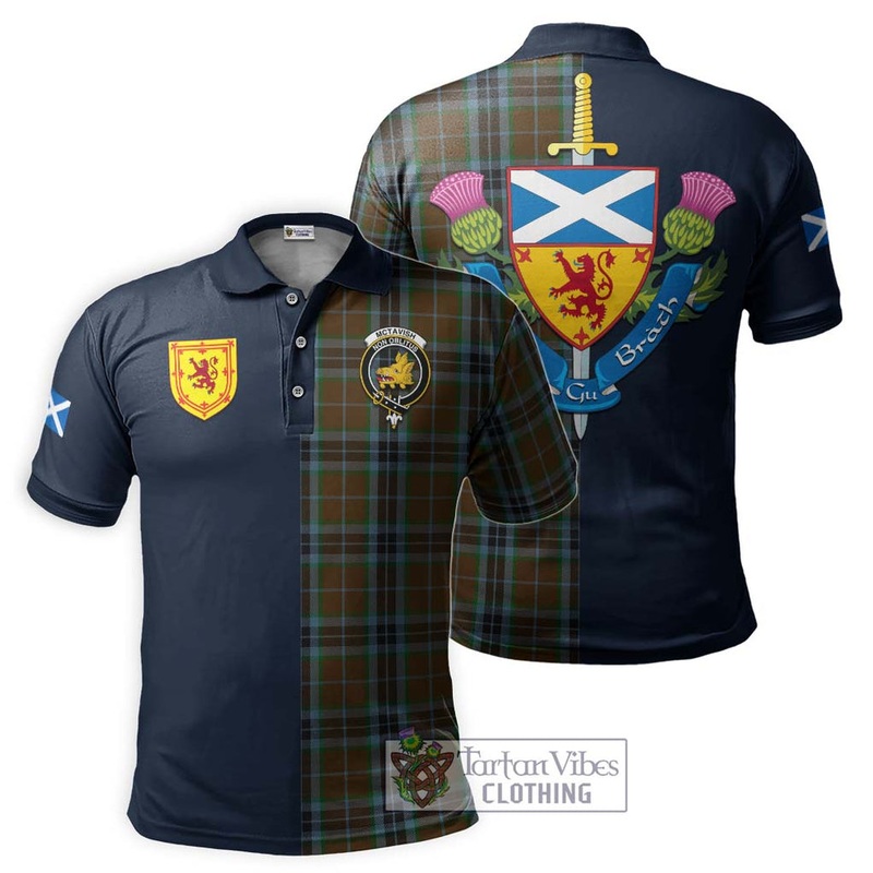McTavish Hunting Tartan Polo Shirt Alba with Scottish Lion Royal Arm Half Style