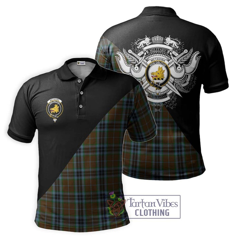 McTavish Hunting Tartan Polo Shirt with Family Crest and Military Logo Style