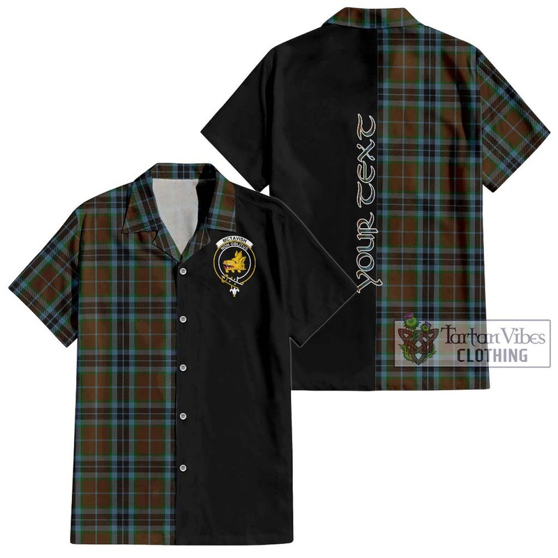 McTavish Hunting Tartan Short Sleeve Button Shirt with Family Crest and Half Of Me Style