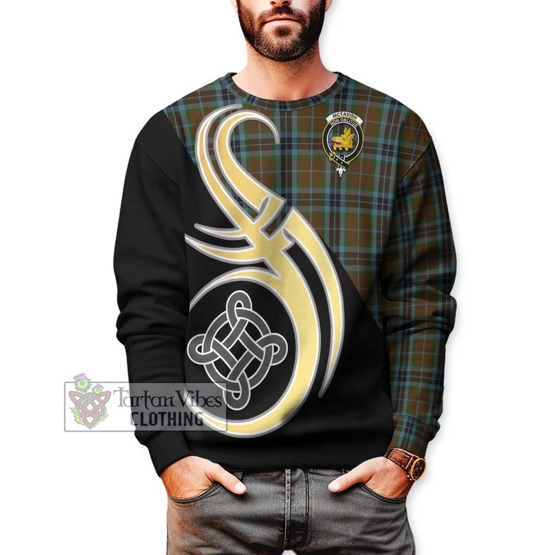 McTavish Hunting Tartan Sweatshirt with Family Crest and Celtic Symbol Style