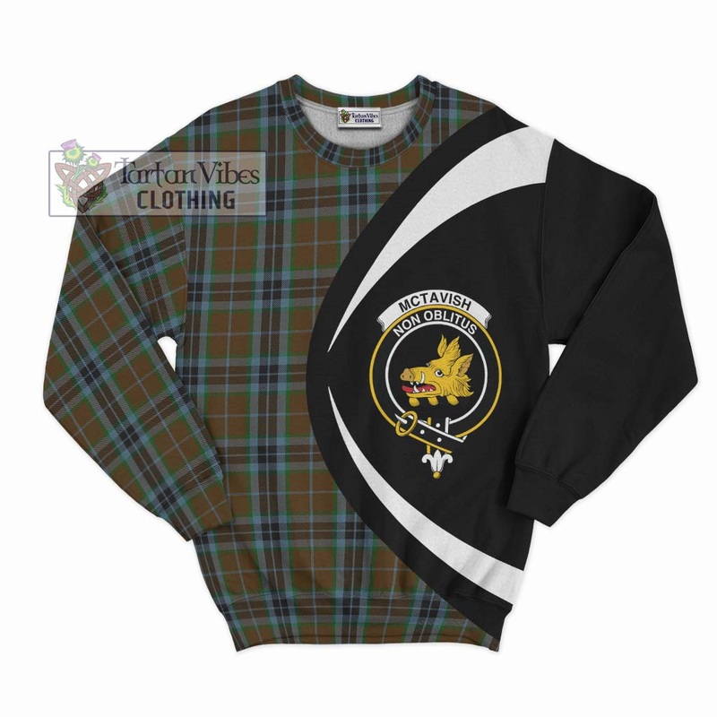 McTavish Hunting Tartan Sweatshirt with Family Crest Circle Style
