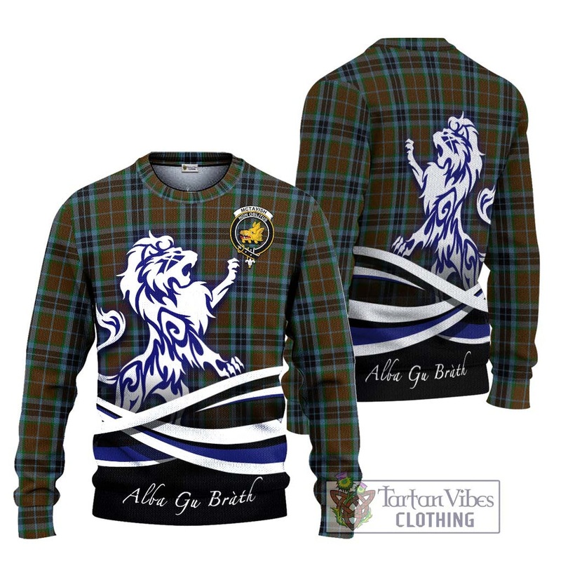 McTavish Hunting Tartan Ugly Sweater with Alba Gu Brath Regal Lion Emblem