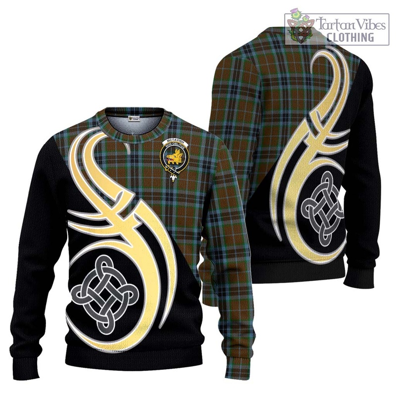 McTavish Hunting Tartan Ugly Sweater with Family Crest and Celtic Symbol Style