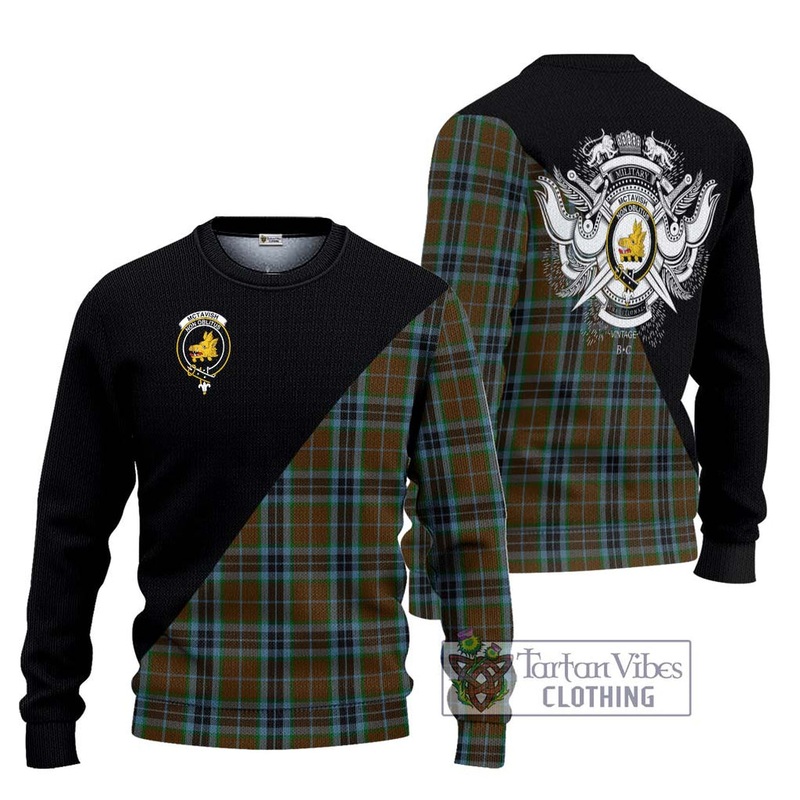 McTavish Hunting Tartan Ugly Sweater with Family Crest and Military Logo Style