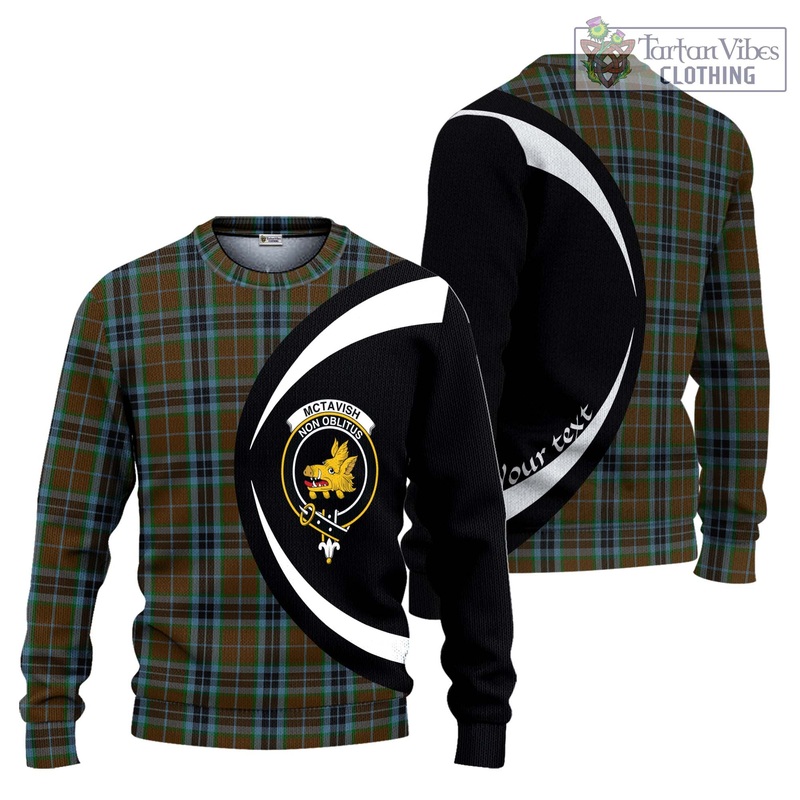 McTavish Hunting Tartan Ugly Sweater with Family Crest Circle Style