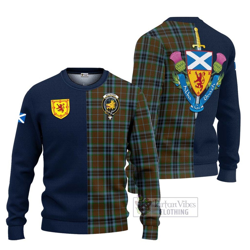 McTavish Hunting Tartan Ugly Sweater with Scottish Lion Royal Arm Half Style
