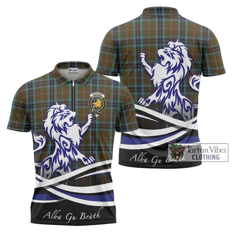 McTavish Hunting Tartan Zipper Polo Shirt with Alba Gu Brath Regal Lion Emblem