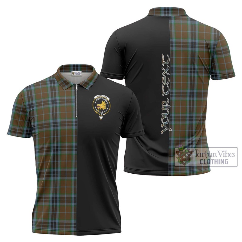 McTavish Hunting Tartan Zipper Polo Shirt with Family Crest and Half Of Me Style