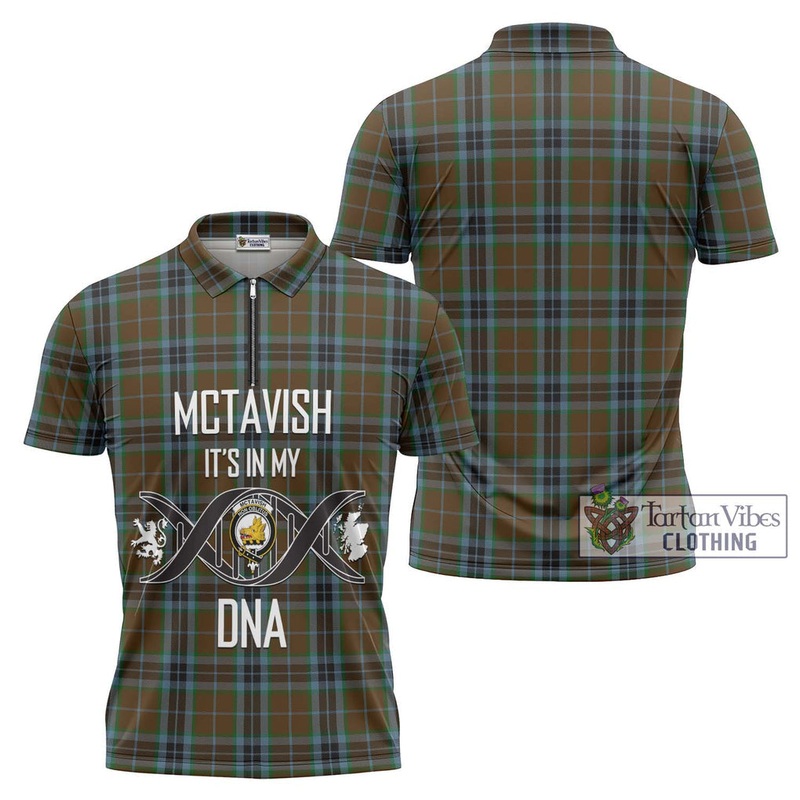 McTavish Hunting Tartan Zipper Polo Shirt with Family Crest DNA In Me Style