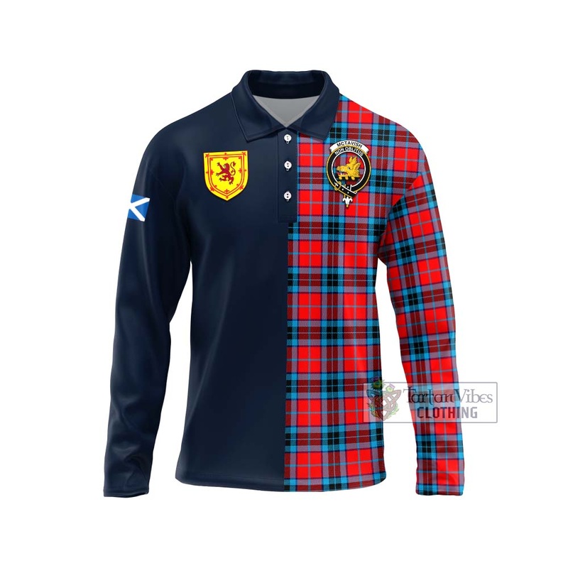 McTavish Modern Tartan Long Sleeve Polo Shirt Alba with Scottish Lion Royal Arm Half Style