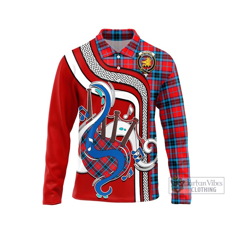 McTavish Modern Tartan Long Sleeve Polo Shirt with Epic Bagpipe Style