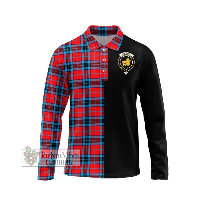 McTavish Modern Tartan Long Sleeve Polo Shirt with Family Crest and Half Of Me Style