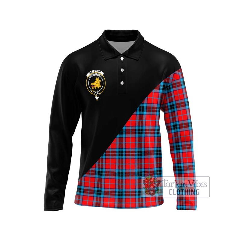 McTavish Modern Tartan Long Sleeve Polo Shirt with Family Crest and Military Logo Style