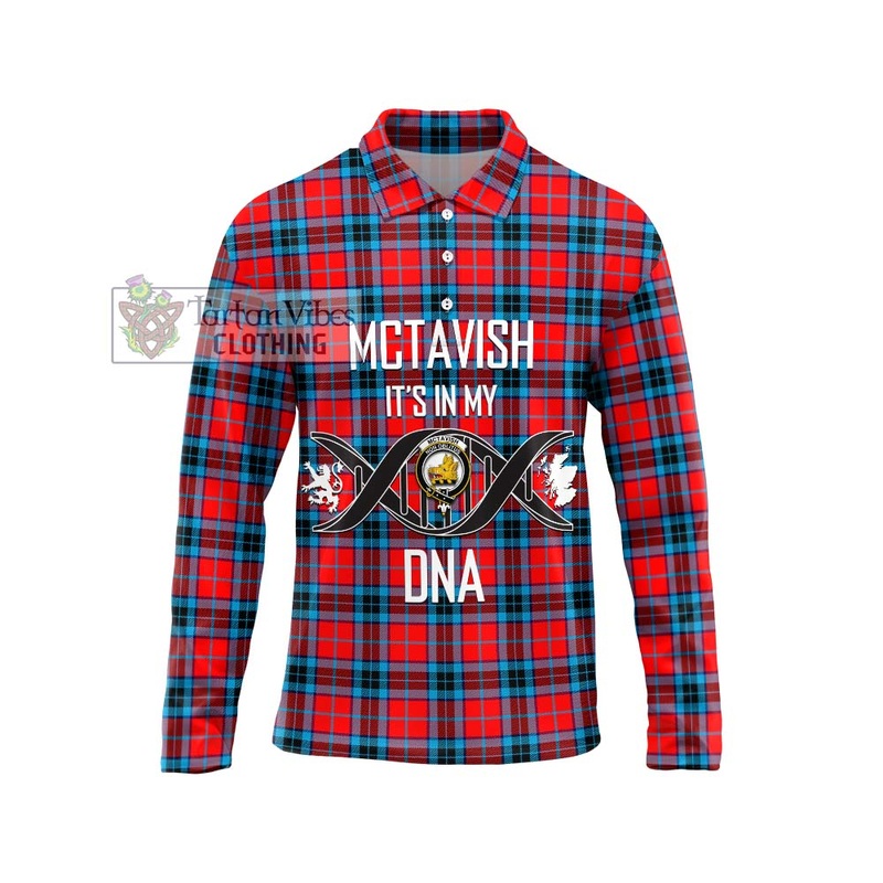 McTavish Modern Tartan Long Sleeve Polo Shirt with Family Crest DNA In Me Style
