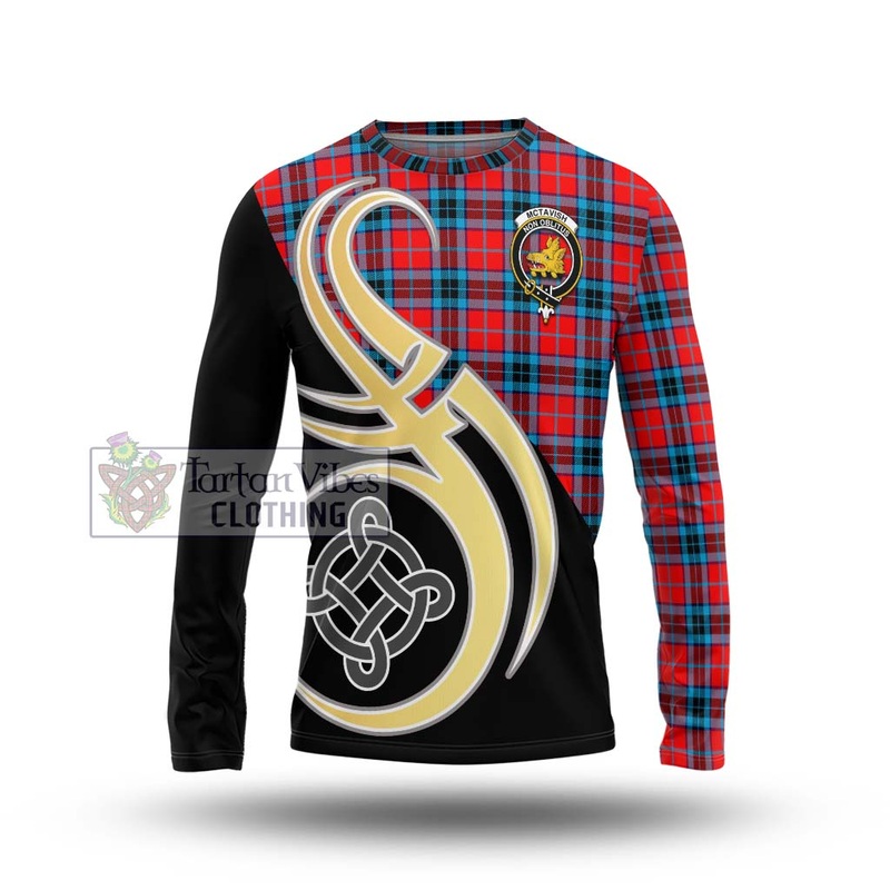 McTavish Modern Tartan Long Sleeve T-Shirt with Family Crest and Celtic Symbol Style