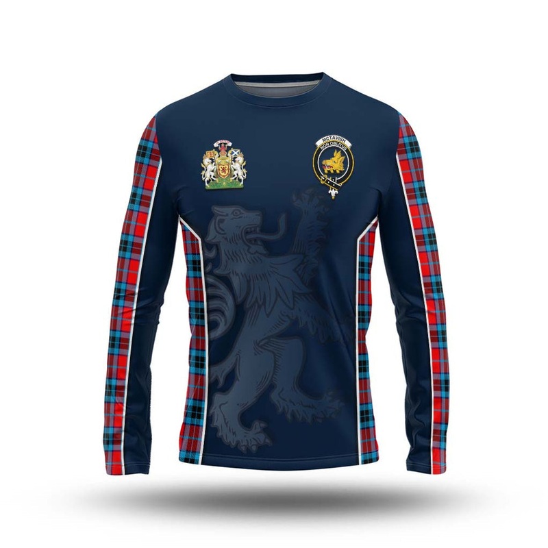McTavish Modern Tartan Long Sleeve T-Shirt with Family Crest and Lion Rampant Vibes Sport Style