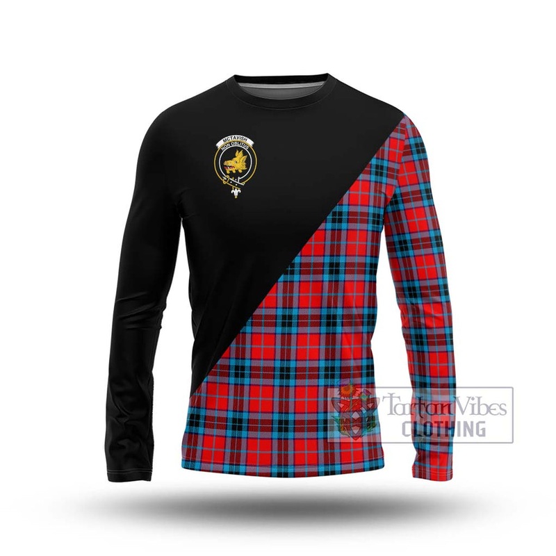 McTavish Modern Tartan Long Sleeve T-Shirt with Family Crest and Military Logo Style