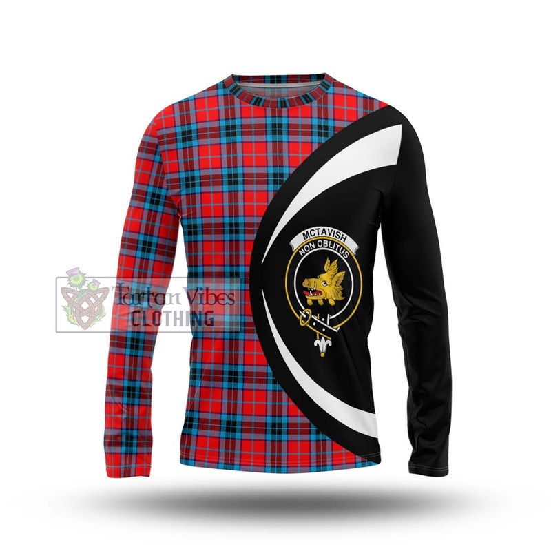 McTavish Modern Tartan Long Sleeve T-Shirt with Family Crest Circle Style
