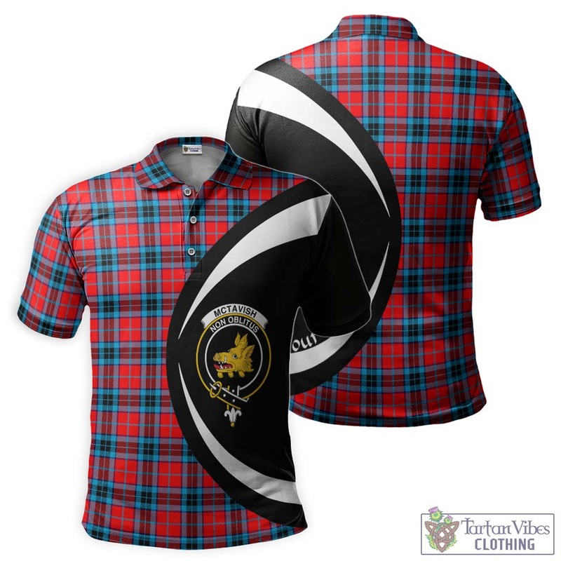 McTavish Modern Tartan Men's Polo Shirt with Family Crest Circle Style