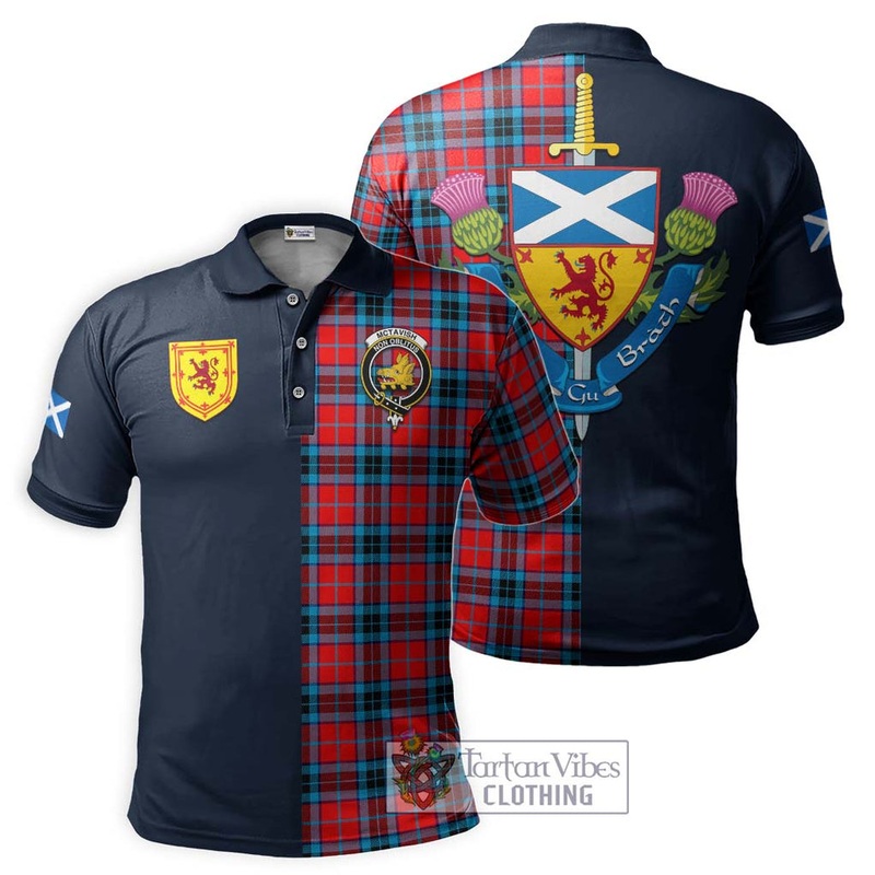 McTavish Modern Tartan Polo Shirt Alba with Scottish Lion Royal Arm Half Style