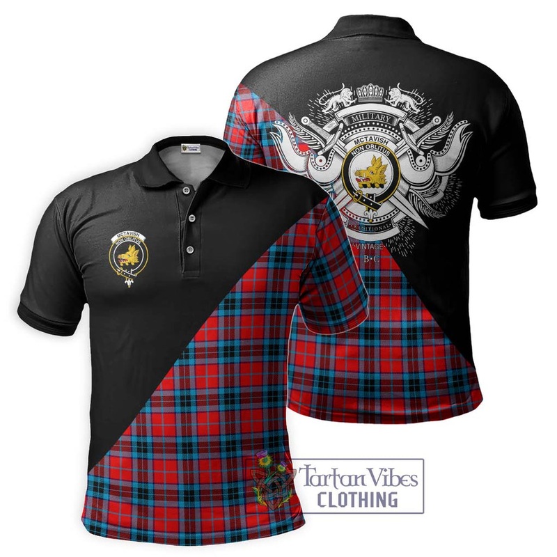 McTavish Modern Tartan Polo Shirt with Family Crest and Military Logo Style