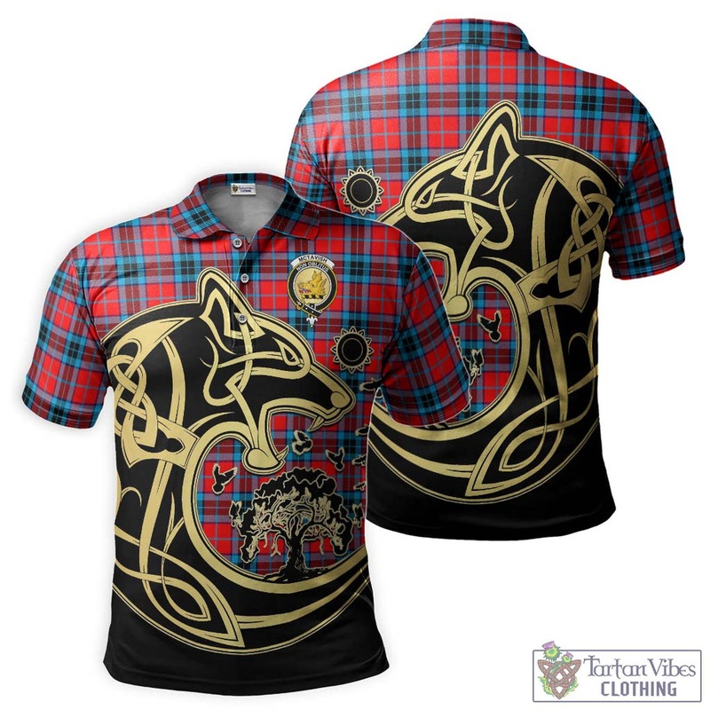 McTavish Modern Tartan Polo Shirt with Family Crest Celtic Wolf Style