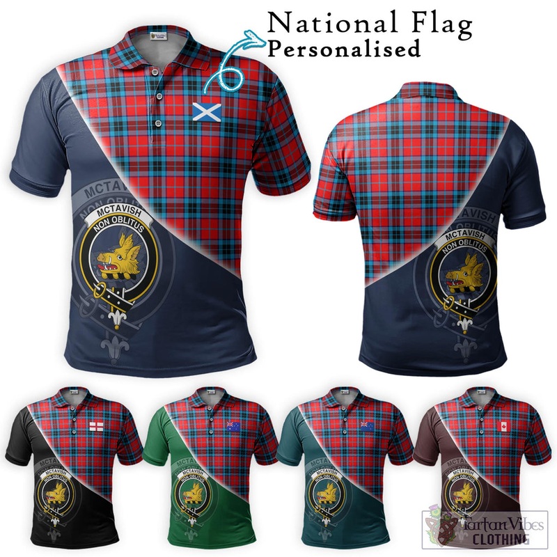 McTavish Modern Tartan Polo Shirt with Personalised National Flag and Family Crest Half Style
