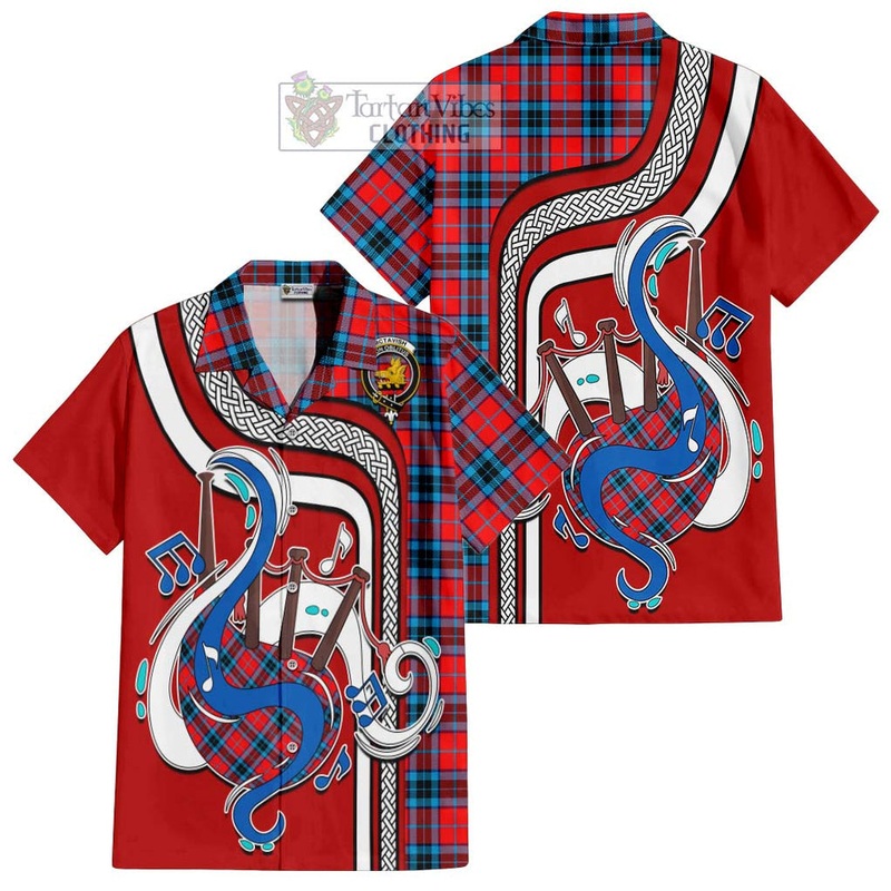 McTavish Modern Tartan Short Sleeve Button Shirt with Epic Bagpipe Style