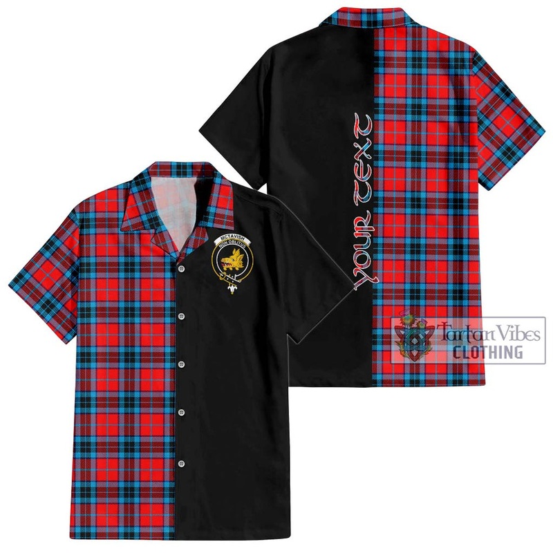 McTavish Modern Tartan Short Sleeve Button Shirt with Family Crest and Half Of Me Style