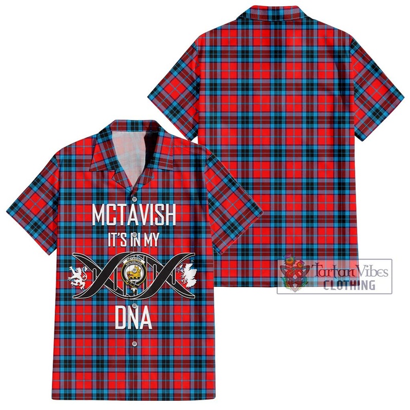 McTavish Modern Tartan Short Sleeve Button Shirt with Family Crest DNA In Me Style