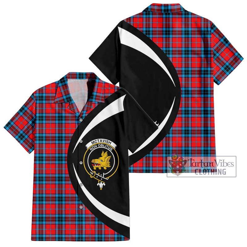 McTavish Modern Tartan Short Sleeve Button Up with Family Crest Circle Style